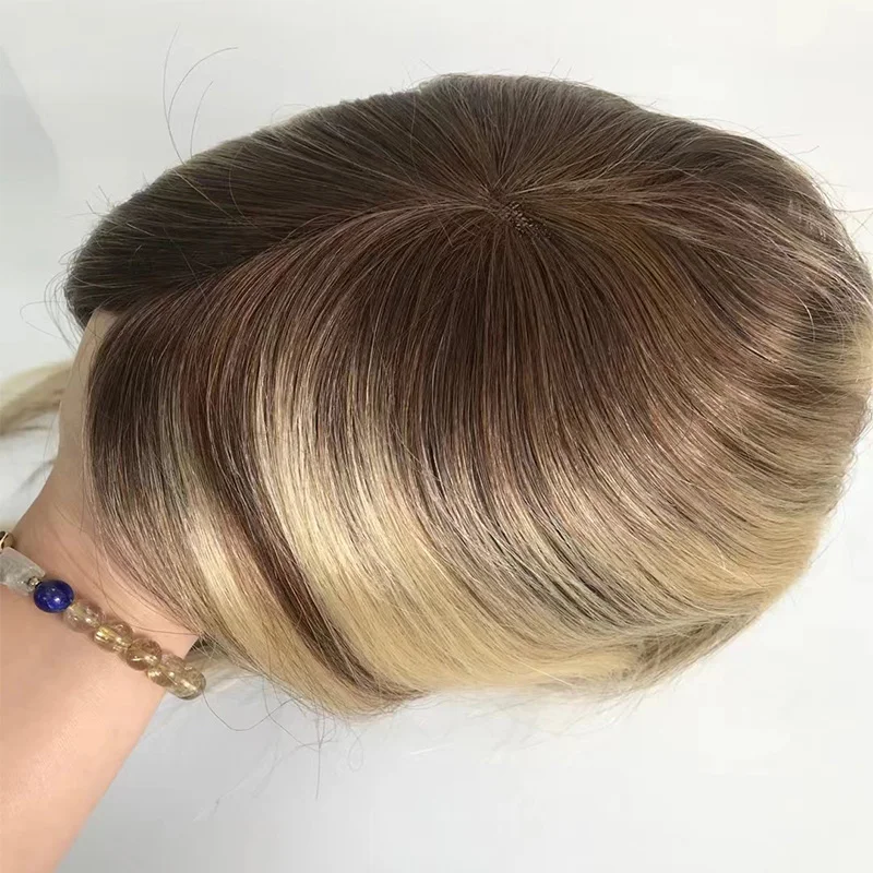 2024 Europe 5*6 Mono Base Women Human Long Real Ombre Highlights Color Hair Topper High Quality