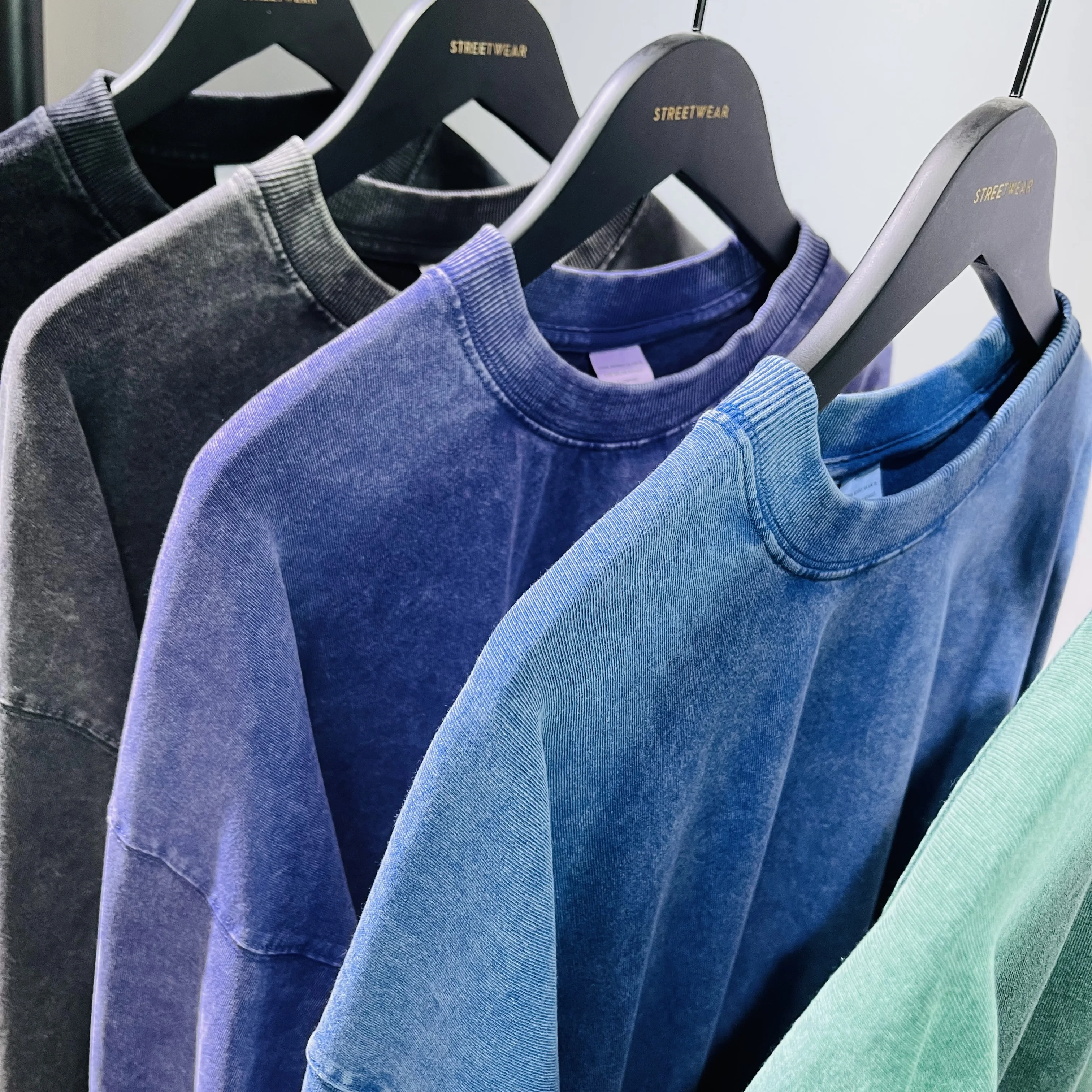 100% cotton factory customize logo vintage 250gsm batik long sleeve t shirts acid washed t shirt