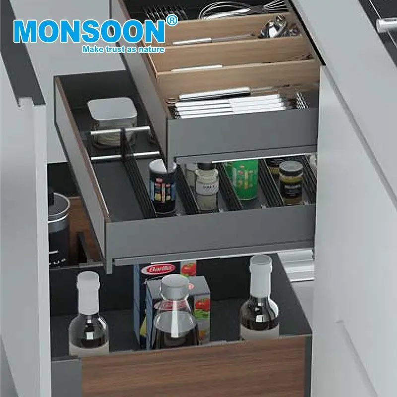 hot sell  aluminium alloy kitchen storage pantry organizer basket rack cold plate spray powder pull out drawer basket