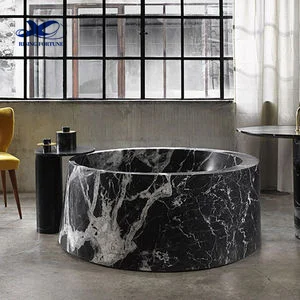 RF High Quality Large Size Artificial Stone Black Marble Round Bathtub Floor Free Standing Bath Tub