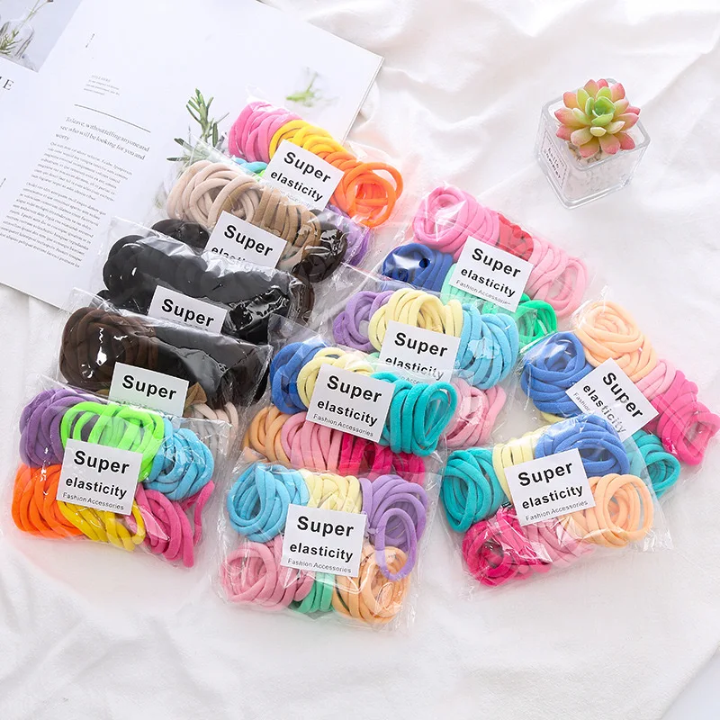 Mix Candy Colored 50pcs/pack Seamless Soft Elastic Hair Ties Rope Nylon Rubber Bands Hair accessories Set For Women Girls