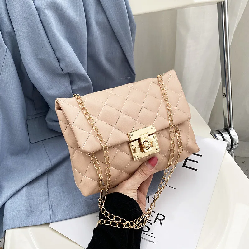 Ladies rhombic embroidery thread one shoulder chain handbag wholesale 2021 bag cover type lock ladies bags handbag