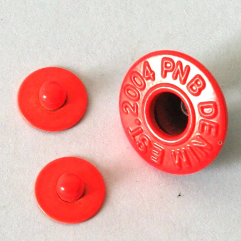 New 17mm Custom Denim Logo Jeans Painting  Fluorescent Orange Shank Tack Open Button and Rivet