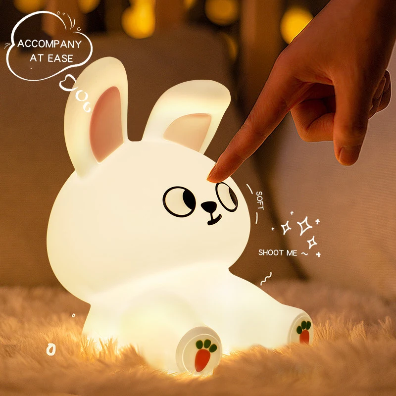 Hot Selling Bunny Shaped Silicone Cute Animal Lights Colorful Silicone LED Baby Night Lights Silicon Touch Sensors For Kids