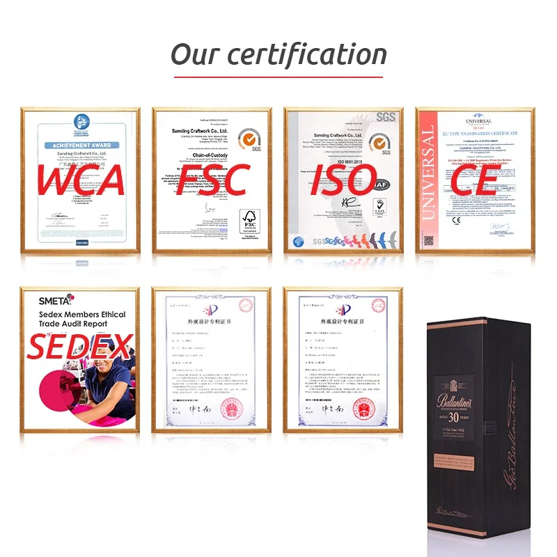 Samding Hot Selling Luxury Gift Packaging Custom Hot Stamping Logo Europe Whisky Wood Craft Boxes