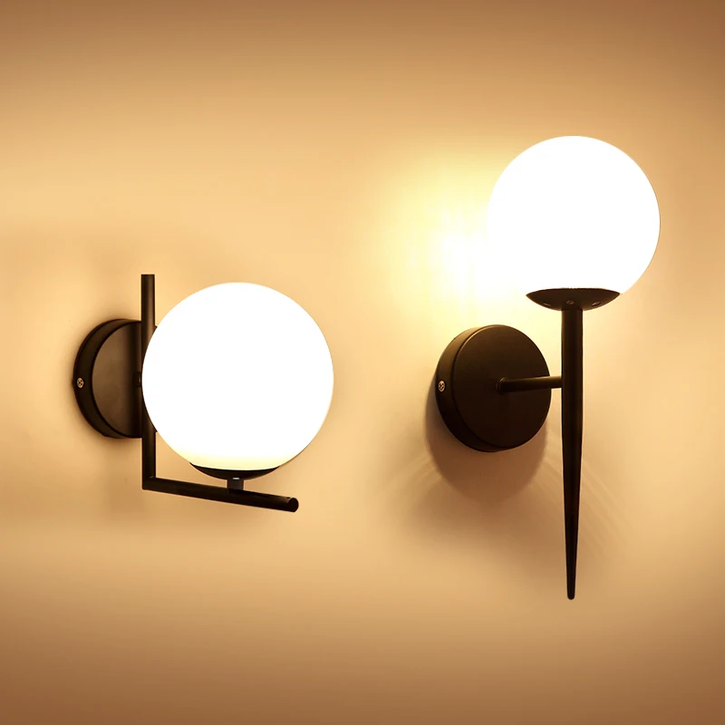 HOOYI Modern Style E27 Wall Lamps Nordic Glass Ball Wall Lights for Corridor Bedroom Bedside Lamp Sconces 85-265V