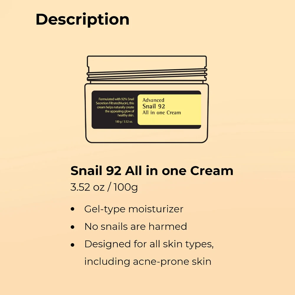 Korean Advanced Snail Cream Repair And Soothes Red Sensitized Skin Fcae Moisturizing Anti Aging Acne Snail Mucin Facial Cream