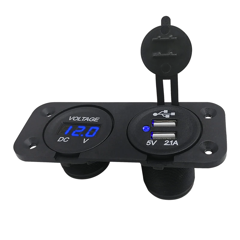 Universal motorcycle car boat  modification switch dual USB charger socket with voltmeter