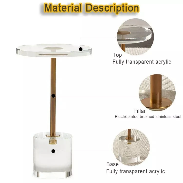 Living Room Furniture Luxury Decorative Round Mini Modern Low Clear Acrylic Coffee Small Side Accent Table