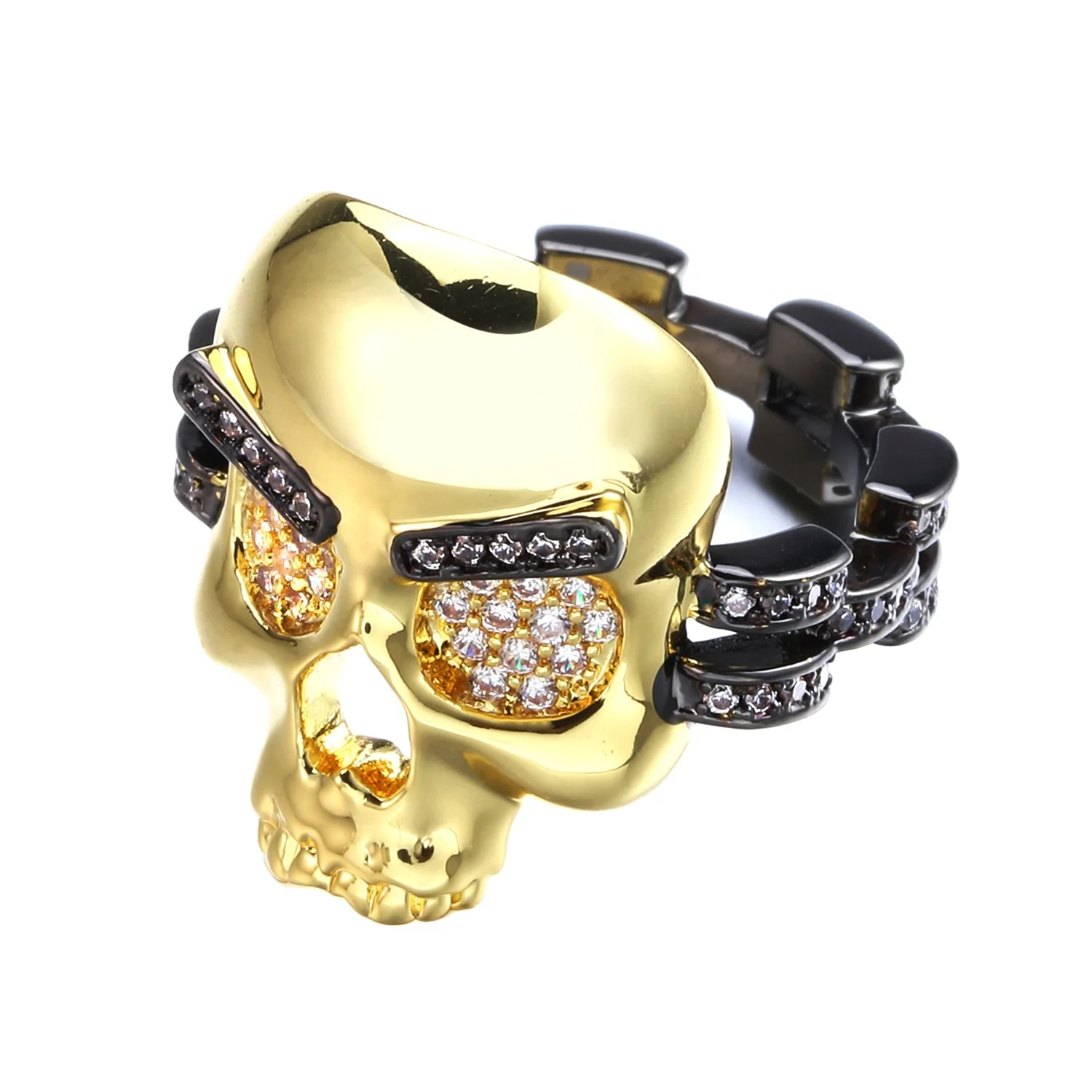 Jasen Skull Head Zircon Ring Halloween Explosion Black Gold Luxury Jewelry Ring for Men