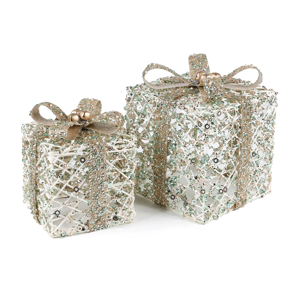 
Factory Direct Sale 6+8inch Set 2 Glitter Xmas Present Table Decoration Party Wedding Celebration Decoration White 