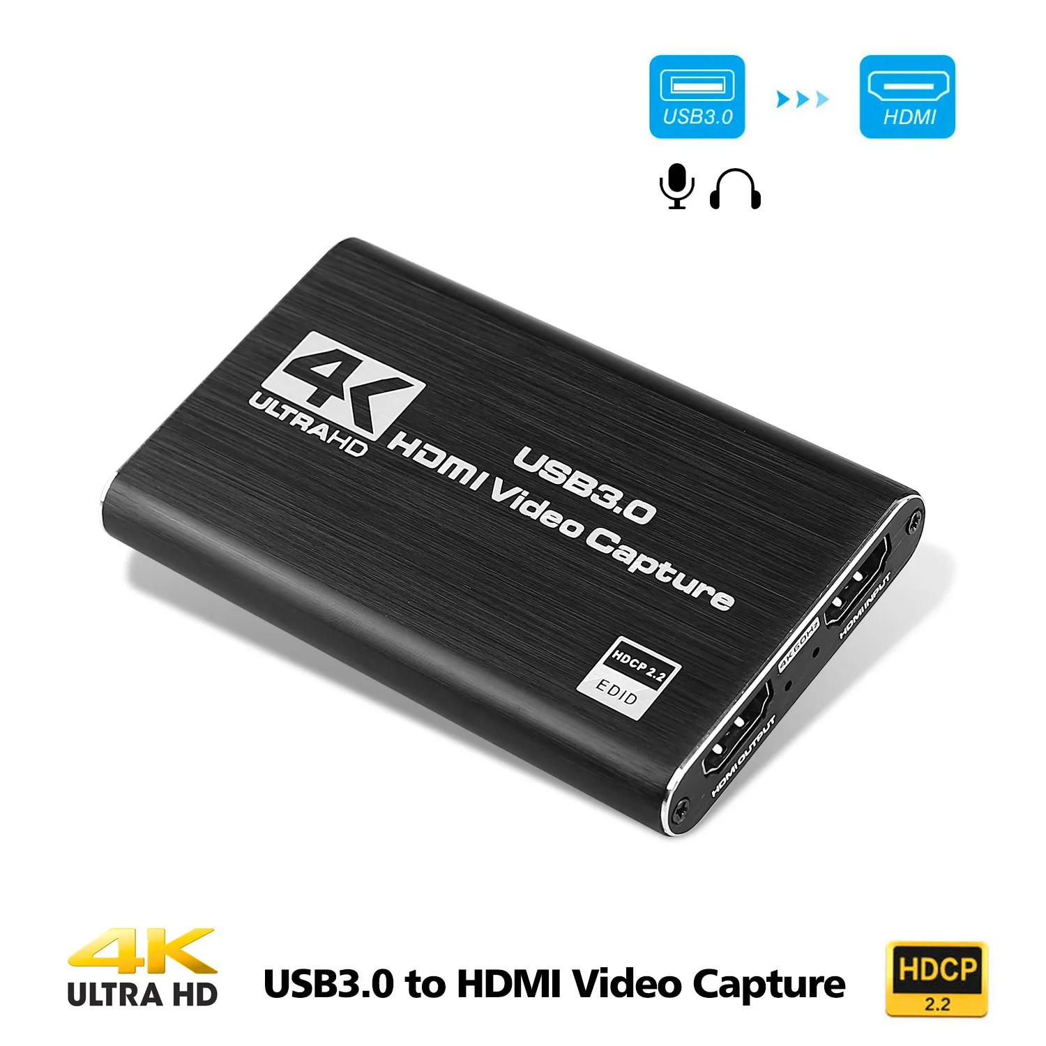 4K Input HDTV to USB3.0 Capture Card Dongle 1080P HDTV Loopout Video Recorder Grabber for OBS Capturing Game Live broadcast