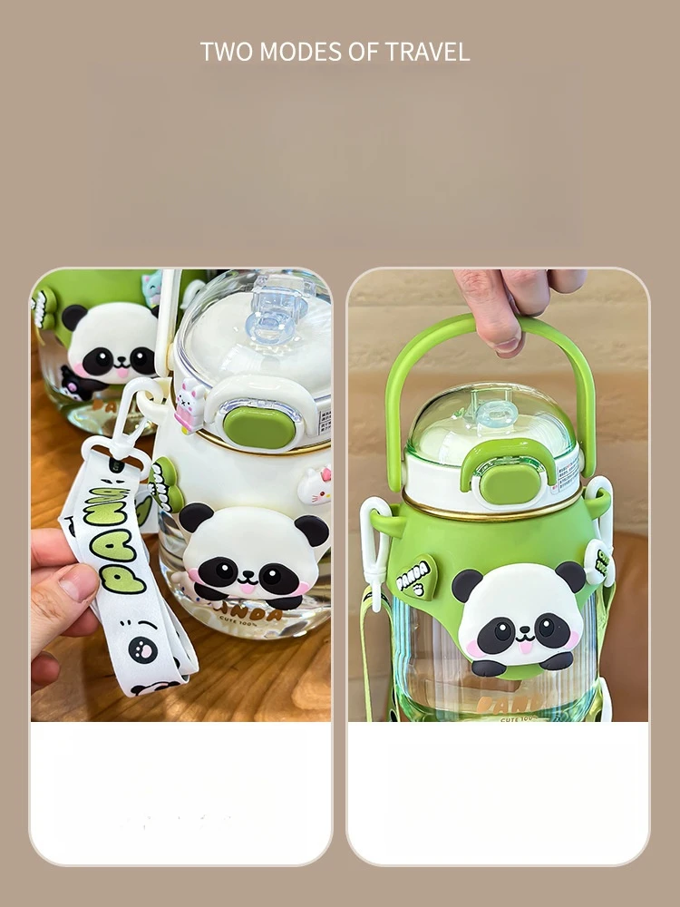 K03 Cute Cartoon Kids gifts Fashion Panda Big Belly Cup Water Bottle With Tube Gril Insulated Water Cup 820ml Wholesale