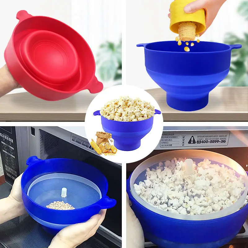 Silicone Foldable Bpa Free Microwave Collapsible Air Bucket With Lid Silicone Popcorn Microwave Popcorn Bowl Microwave