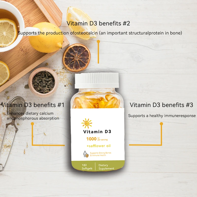 EU STOCK BULK JHD cGMP factory vitamin d3 softgel 1000IU vitamin d3 soft capsules with safflower oil