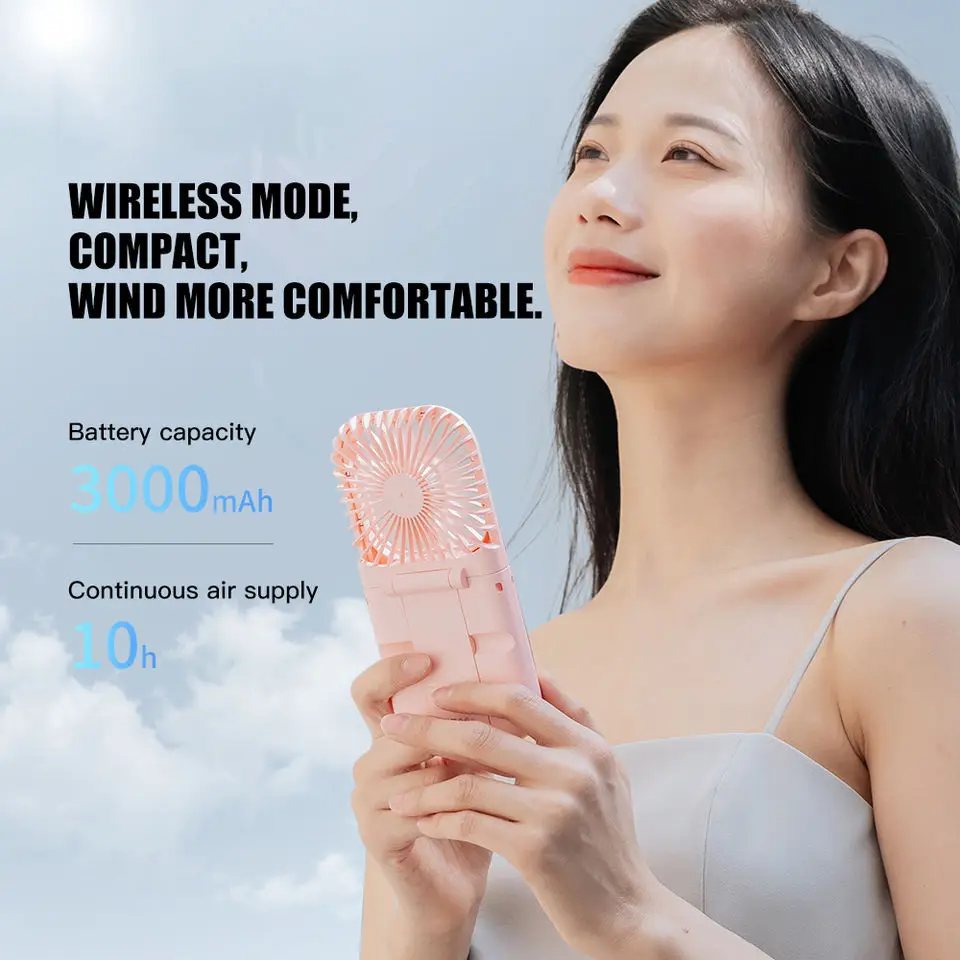 4 Speed Rechargeable Neck Fan Portable LED Display Neck Fan With Lanyard Foldable 3000Mah Power Bank Fan
