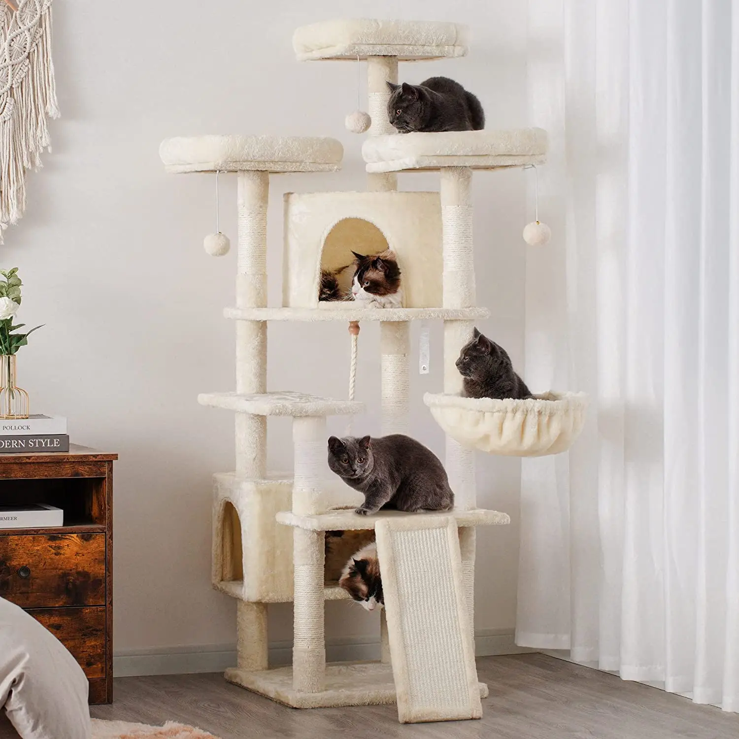Cat Tree Large Cat Tower for Indoor Cats ,Multi-Level Cat Furniture Condo for Cats with 3 Padded Plush Perch, Cozy Basket
