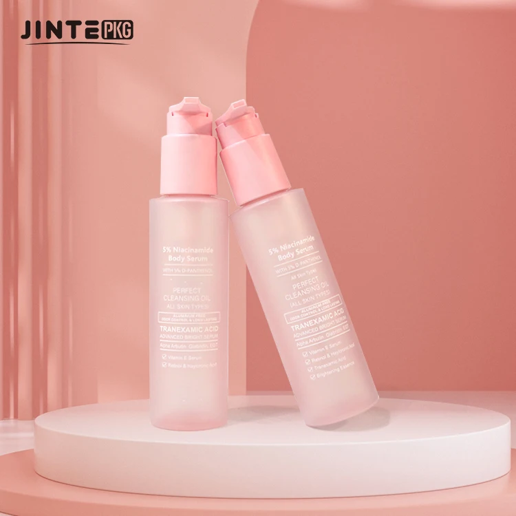 Beauty  200ml 250ml Pink  Cosmetic Frosted PET lotion Bottle With Pump For Skincare Body Wash Body Oil