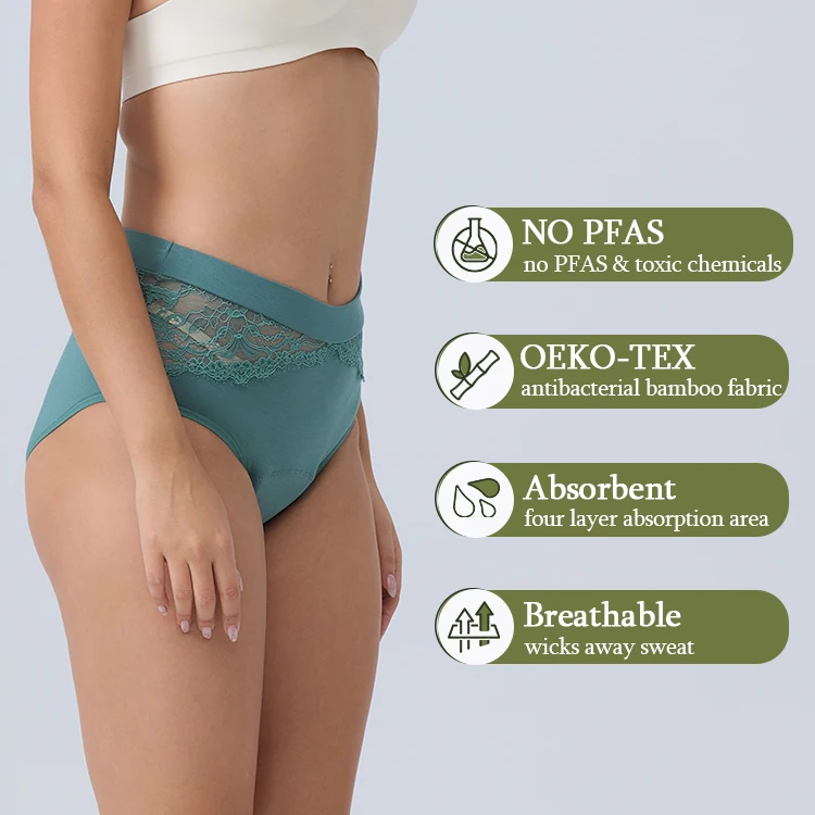 OEM French Unique Lace menstrual panties bamboo calzones menstruales women high waist menstrual underwear period panties