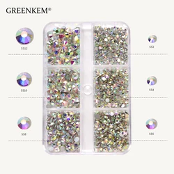 GREENKEM Crystals Kinds Of Color Nail Rhinestone Flat Bottom Multi-size Crystals Strass Gem Nail Art 3D Decoration