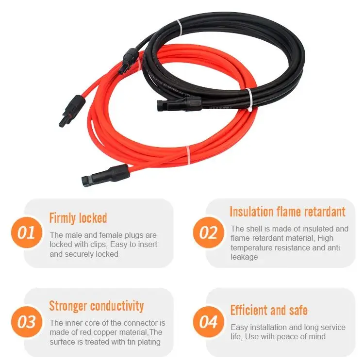 Factory male and female extension solar cable 6mm 4mm wire double solar pv connector cable solar panel extension cables