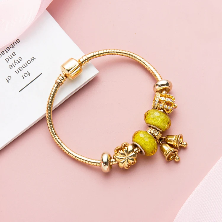 New design Custom High Quality 24k gold plated charm Beaded Bracelet beaded bangle for girl Gift