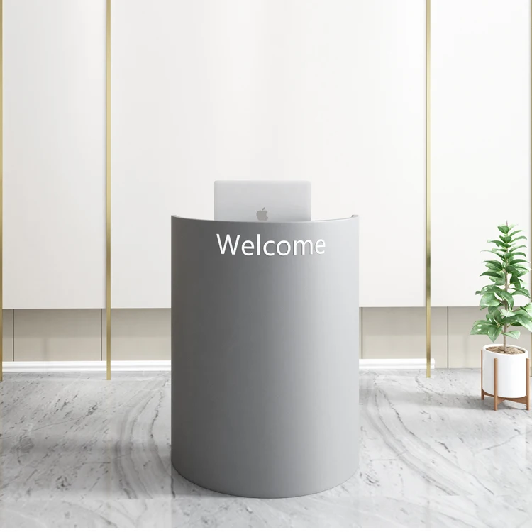 2022 Small Mini Unique White Portable Front Desk Modern Spa Counter Oval Beauty Salon Wooden Reception Desk Front Desk For Spa