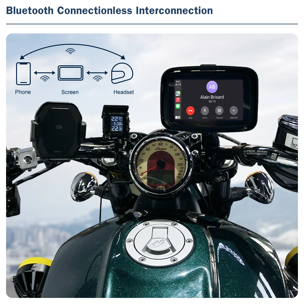 [MARCH]IPX7 водонепроницаемый Sunscree5 дюймовый сенсорный экран устройство GPS-навигация через CarPlay/Android авто для мотоцикла двойной