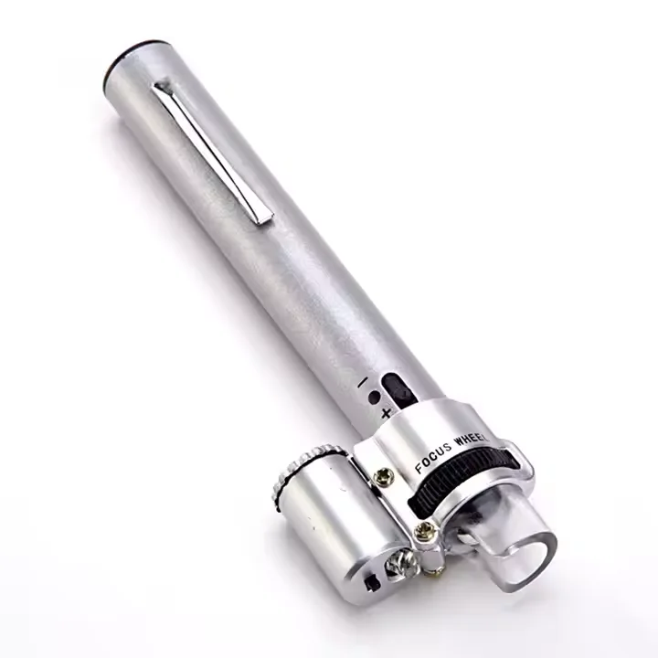 Handheld Mini Jewelry Pocket Adjustable Focus Portable Led With Light Magnifier Pen Type 100X Multi-function Microscope Loupe