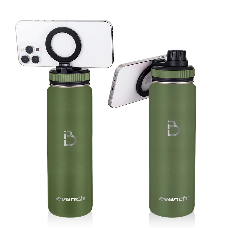 stainless steel water bottle magnet top magnetic tripod water bottle phone stand adjustable magnet top magnetic lid water bottle