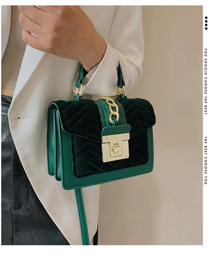 OLAF Fashionable Hand Bags Velvet Hardware Lock Bags Women Handbags Ladies Luxury Handbags Women Chain Shoulder Bag