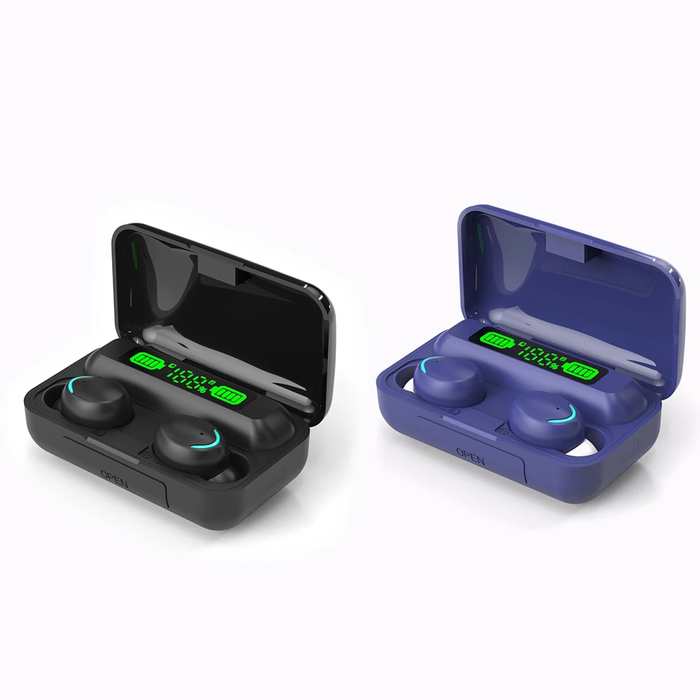 China Custom Women Sport Gaming Super Bass Black Blue 2 In 1 Mini Headphones F9 Tws 5.0 Wireless Earbuds Speaker From China