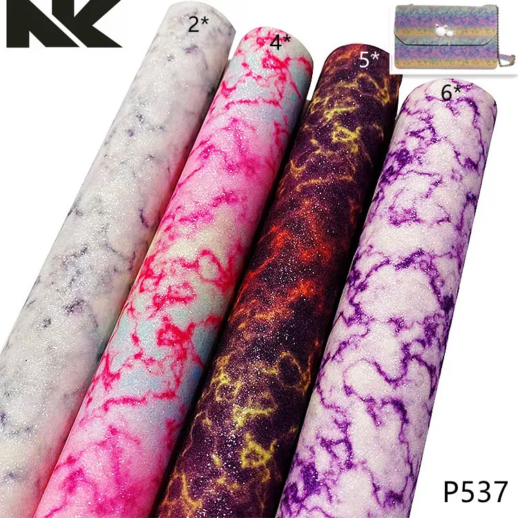 P537 Fine Glitter Rainbow Marble PU Leather for Handbags Accessories Phone Case Craft Supplies