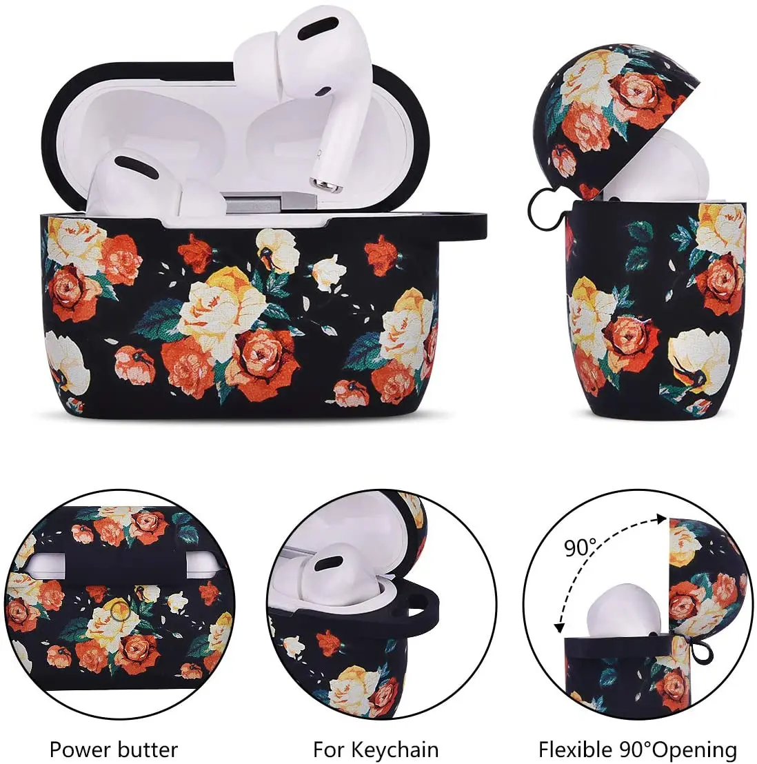 Super Discount Product Soft Silicone Fashion Cute Floral Black Rose Custom Earphone Case for Airpod Pro Silicone Case Cover