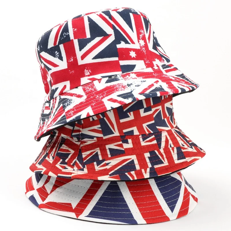 Wholesale Custom Full Printing UK Flag Design Reversible Bucket Hat Spring And Summer Fisherman Panama Fisherman Bucket Hat