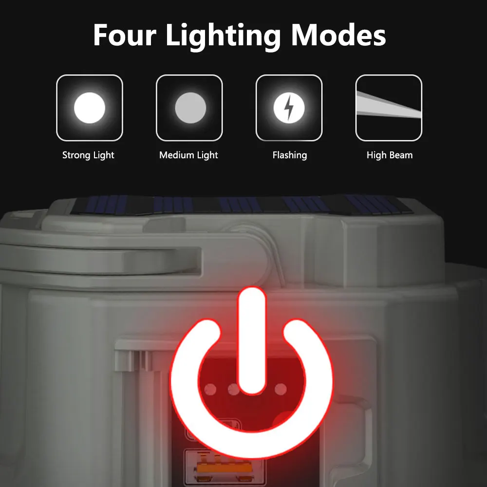 Outdoor solar waterproof camping lamp multifunctional USB rechargeable tent light emergency flashlight with display screen