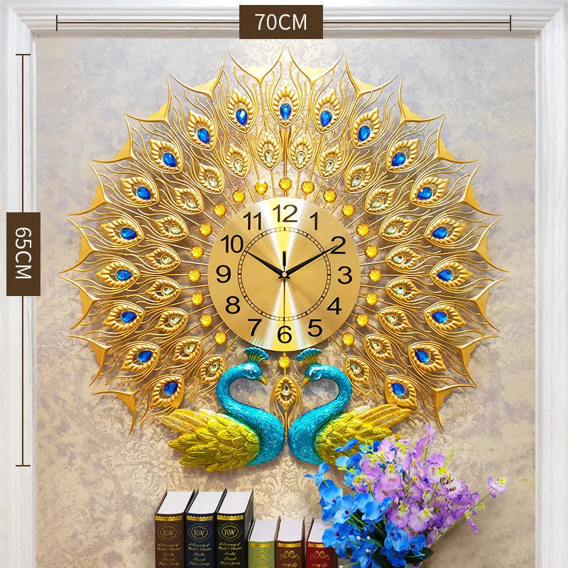 fashion design home decorative metal set peacock wall clock for wholesale