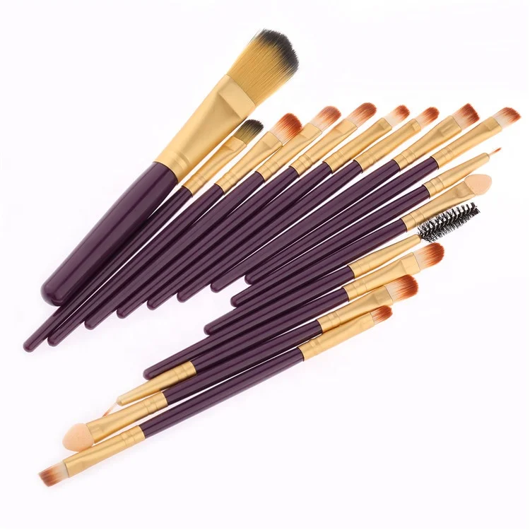 15 Pieces Purple Gold Aluminum Ferrule Makeup Brush Set With Custom Logo Private Label