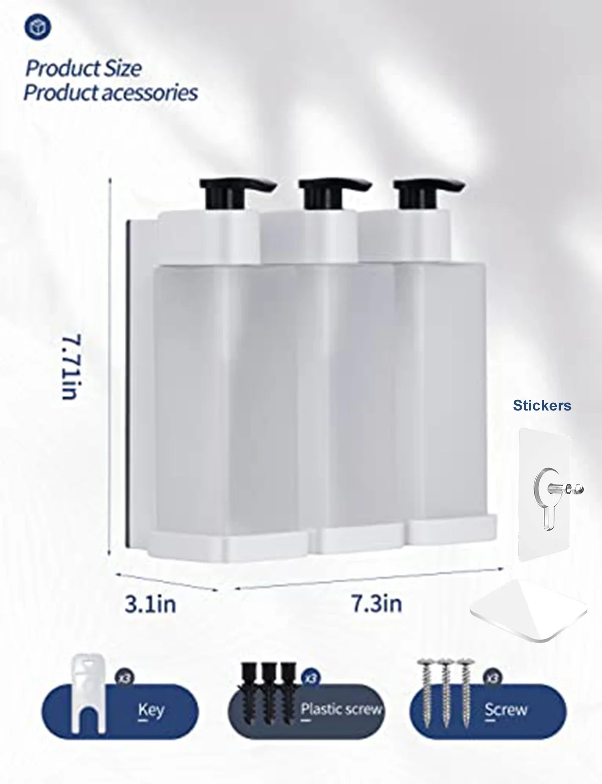 300ML Dispenser for Liquid Soap Shower Gel Hand Wash Dispenser Dish Soap Container Kitchen Bathroom Wall Mount Countertop