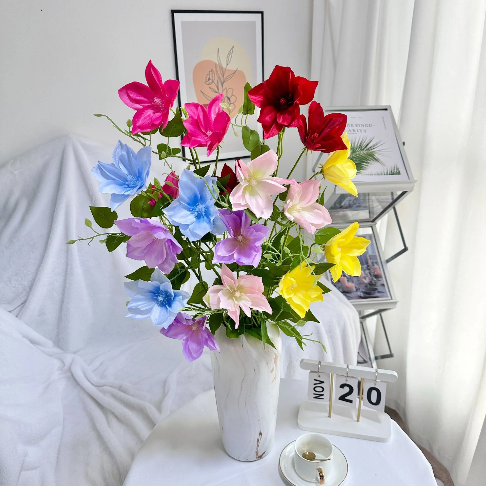 Wedding series simulation flower Xinxin clematis home living room decoration matte cloth flower material