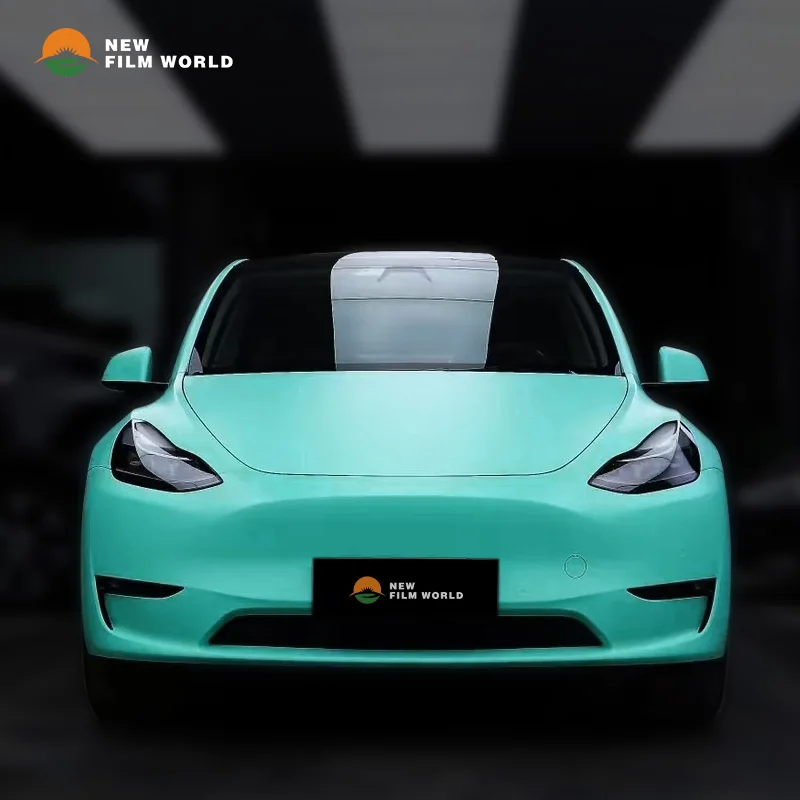 PET Satin Cyan Car Wrap Film car wrapping film vinyl Stickers High Glossy car wrap vinyl film