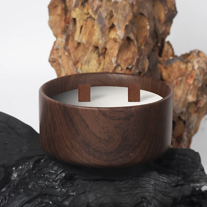 Nordic Walnut Wood Grain Simple Luxury Matte Ceramic Cement Concrete Fragrance Aroma Aromatherapy Scented Soy Wax Candle
