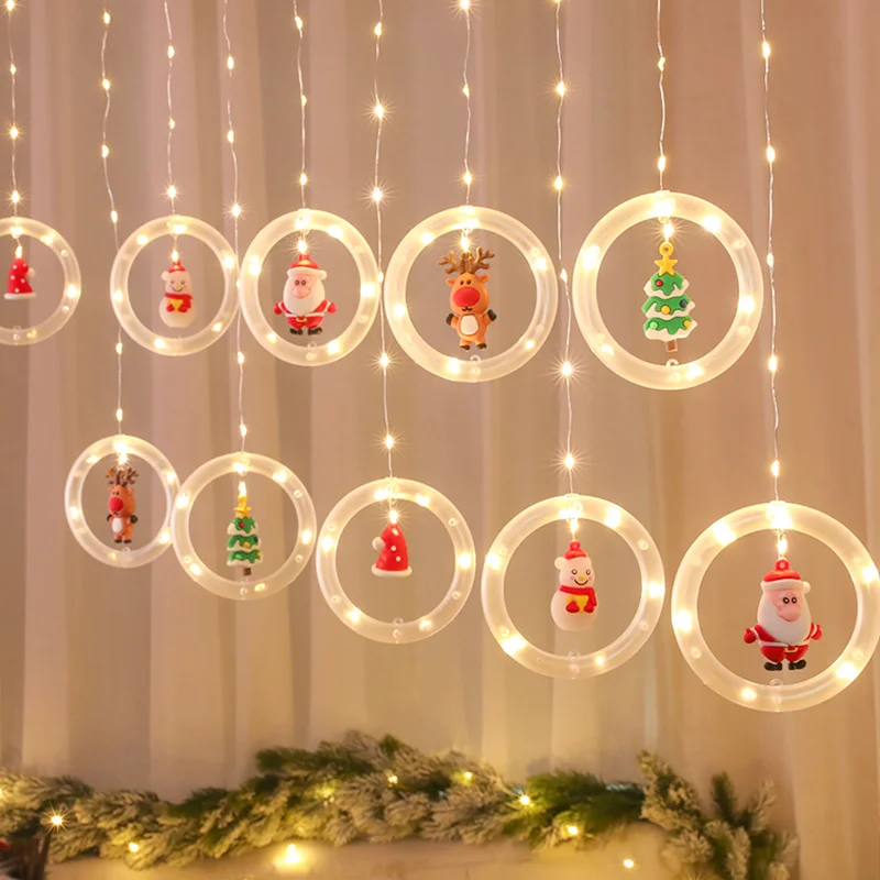 Window Curtain Christmas Ring Lights with Ornament Toy LED Indoor Outdoor 9.8ft Xmas for Tree Home Garden Decorations