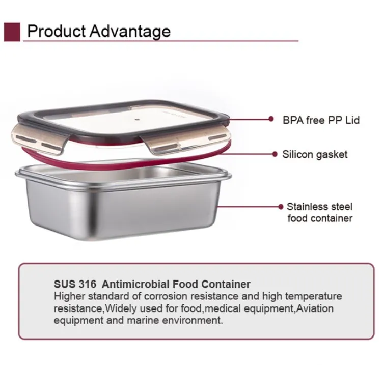 IKOO экологически чистый недорогой контейнер для пищевых продуктов из нержавеющей стали с герметичными крышками