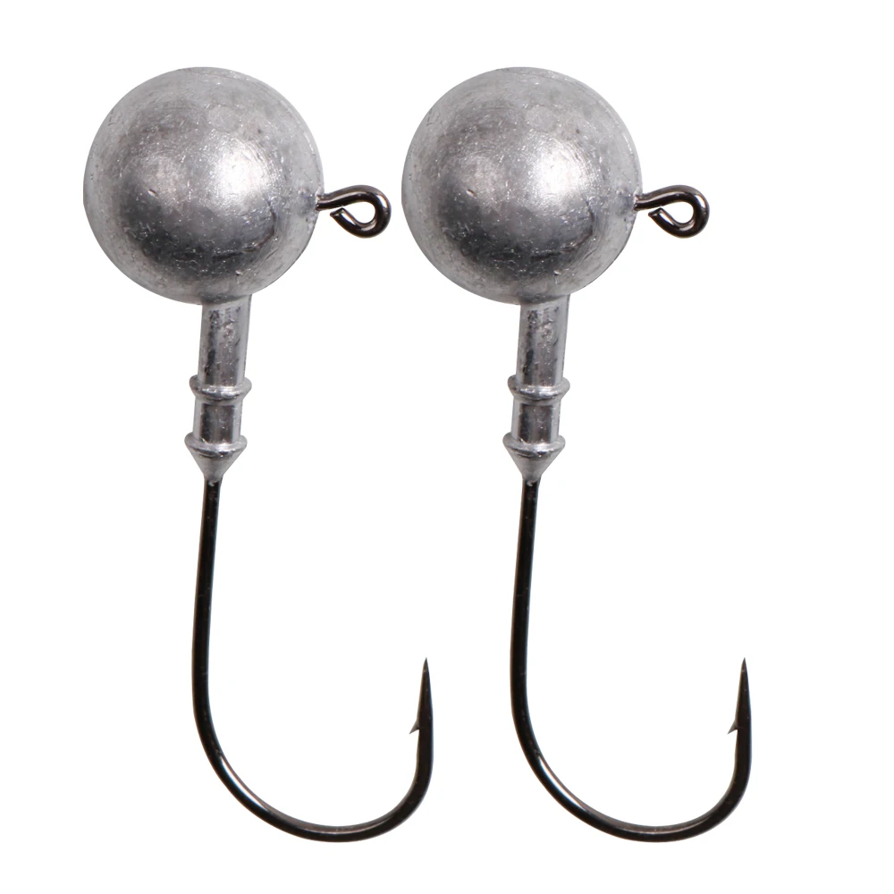 LUSHAZER 2/3/5G MUSTAD round ball shape custom lead fishing weights head Jig Barbed hooks