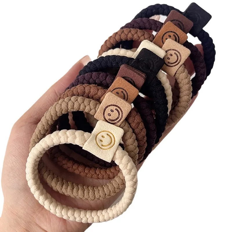 Wholesale Top Quality Facial Fabric Hair Hoop Retro Label Smiley Face Pony Tail Hair Tie Hair Accessories