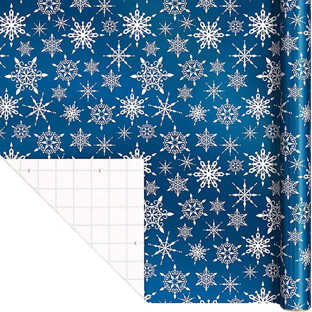 Christmas Wrapping Paper with Cut Lines on Reverse (3 Rolls: 60 sq. ft. ttl) Snowmen, Snowflakes, Christmas Trees