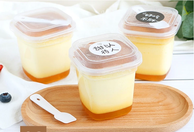 Customizable Pattern Disposable Plastic Pudding Cup with Lid and Spoon,PP Clear Sturdy Plastic Dessert Cup for Yogurt and Mousse