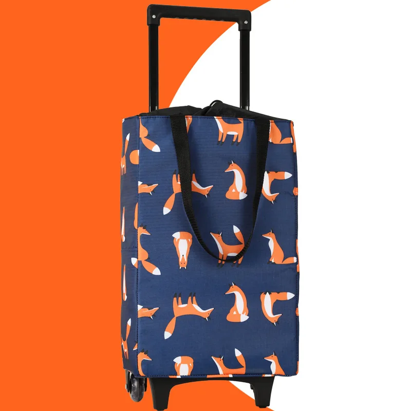 wholesale green foldable folding custom logo shopping cart trolley bags on wheels for market