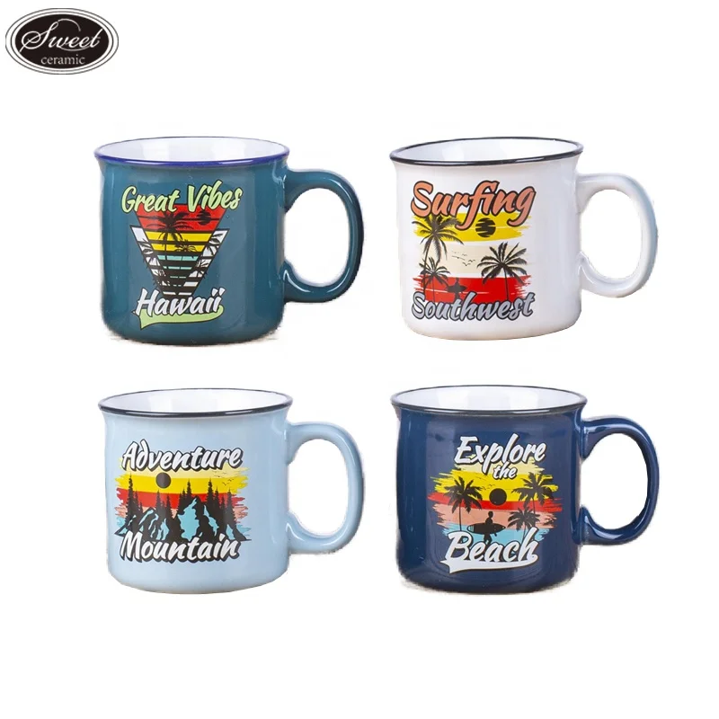 Hotselling Custom Color Sublimation Logo Printed Vintage porcelain kitchen outdoor  Enamel Cup Enamel Mug Camping coffee mug